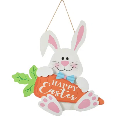 Glitzhome 14"h Happy Easter Wooden Bunny And Carrot Door Hanger In Multi