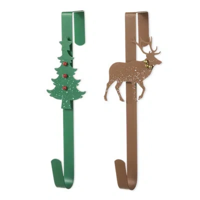 Glitzhome 14"h Set Of 2 Christmas Tree & Reindeer Wreath Hanger In Brown;green