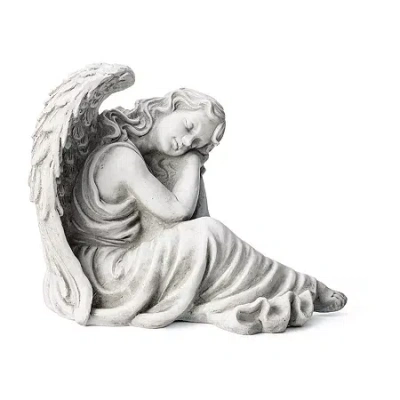Glitzhome 15" Mgo Sleeping Angel Garden Statue Outdoor Figurine In White