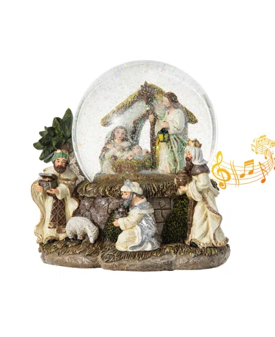 Glitzhome 150mm Christmas Oversized Resin Lighted Musical Snowflakes Nativity Scene Waterglobe In Multi