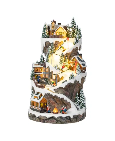 Glitzhome 15.5" Lighted Resin Christmas Skiing Mountain Village In Multi