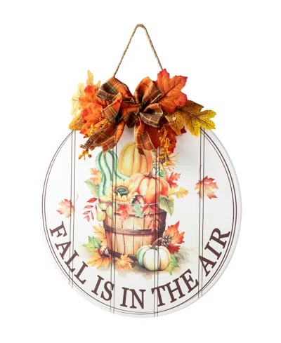Glitzhome 15"d Fall Wooden Round Word Sign Door Hanger In Multi