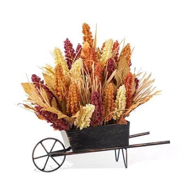 Glitzhome 15"h Fall Multi-colored Sorghum Cart Centerpiece Thanksgiving Tabletop Decor