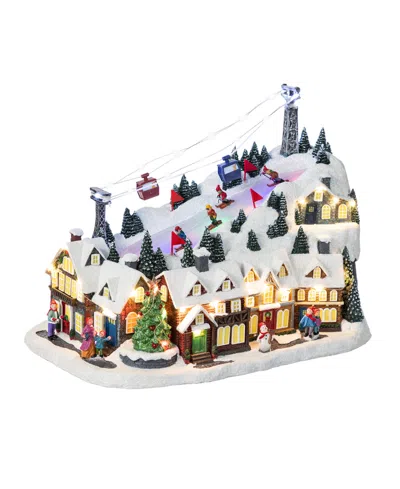 Glitzhome 16" Christmas Oversized Resin Lighted Musical Skiing Village In Multi