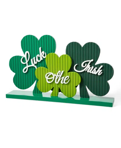 Glitzhome 16" L St. Patrick's Wooden Shamrocks Table Decor In Multi