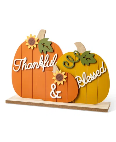 Glitzhome 16" L Thanksgiving Wooden Pumpkins Table Decor In Multi