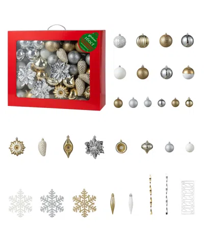 Glitzhome 160ct Christmas Elegant Silver Gold Deluxe Boxed Shatterproof Ornaments In Multi