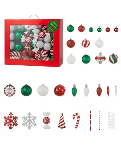 Glitzhome 160ct Christmas Whimsical Red Green Deluxe Boxed Shatterproof Ornaments In Multi