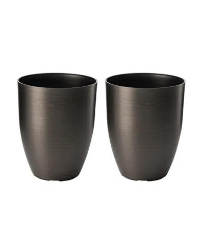 Glitzhome 16.75" H Set Of 2 Black Resin And Stone Faux Brushed Steel Texture Tall Planter