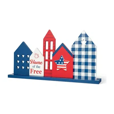 Glitzhome 16"d Wooden Patriotic House Tabletop Decor In Blue