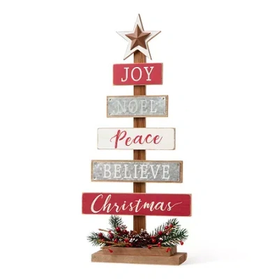Glitzhome 1.6ft Wooden Sign Christmas Tabletop Tree In Red