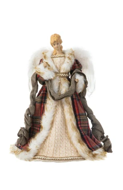 Glitzhome 16"h Faux Fur Christmas Angel Tree Top In Multi