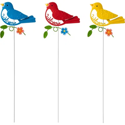 Glitzhome 16"h Set Of 3 Metal Bird Picks In Multi