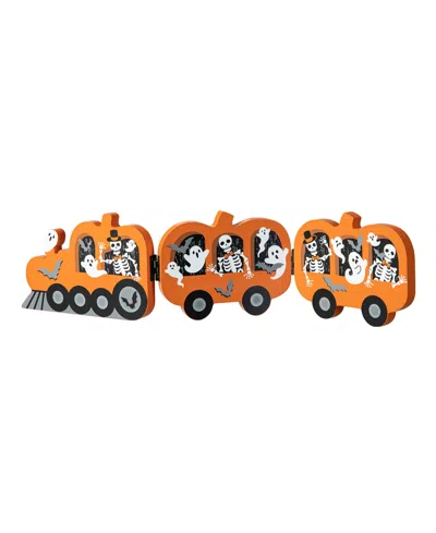 Glitzhome 16"l Halloween Skeletons And Ghosts Hinged Pumpkin Train Table Decor In Multi