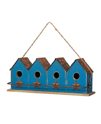 Glitzhome 17'' L Retro-like Distressed Solid Wood Birdhouse With Perch In Blue