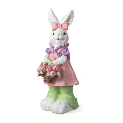 Glitzhome 17.5in Resin Bunny Girl Easter Tabletop Decor In White