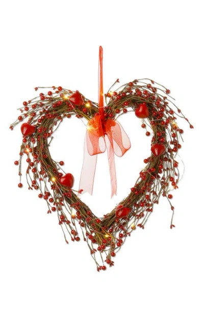 Glitzhome 17"h Lighted Valentine's Berry Heart Wreath In Red
