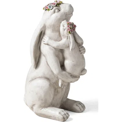 Glitzhome 17"h Mgo Hugging Mom And Baby Rabbit Statue In White