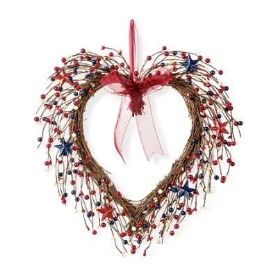 Glitzhome 17"h Patriotic Berry Heart Wreath In Blue