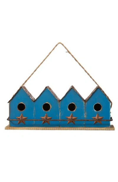 Glitzhome 17"l Retro Blue Distressed Solid Wood Birdhouse With Perch