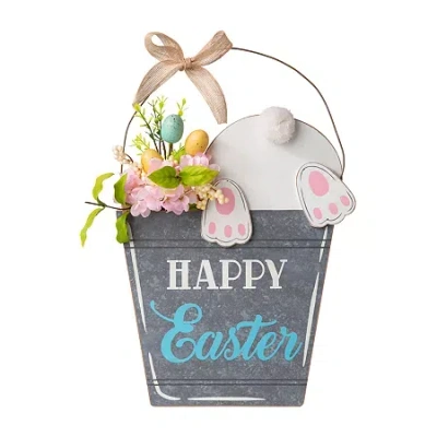 Glitzhome 18" Easter Wooden Bunny Eggs Wall Sign In White