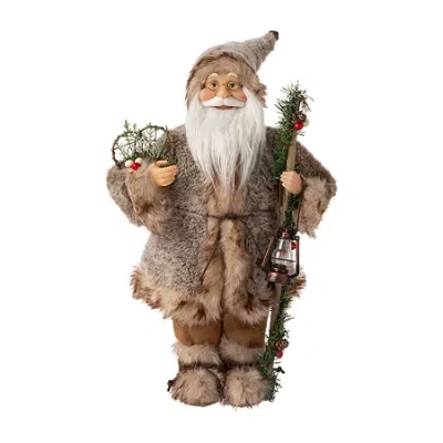 Glitzhome 18" Faux Brown Fur Santa Figurine In Multi