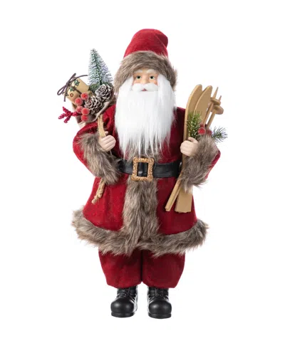 Glitzhome 18" Faux Fur Christmas Woodland Santa Figurine With Porcelain Face In Multi