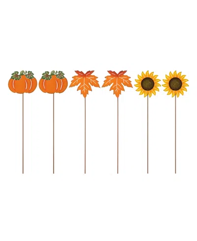 Glitzhome 18" H Fall Metal Pumpkin, Leave Sunflower Yard Stake, Set Of 6 In Multi