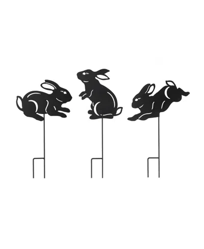 Glitzhome 18" H Multi-functional 2-in-1 Set Of 3 Metal Rabbit Silhouette Pick Wall Decor In Black