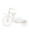 Glitzhome 18" L Washed Solid Wood And Metal Tricycle Planter Stand In White