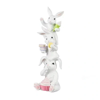 Glitzhome 18" Resin Stacked Bunny With Macaron Easter Tabletop Decor In Pink