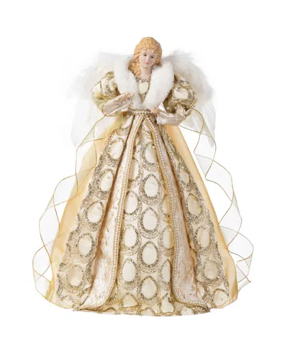 Glitzhome 18.5" Faux Fur Christmas Angel Tree Topper With Porcelain Face In Multi