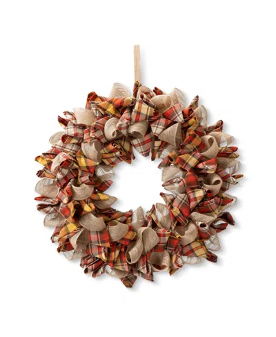 Glitzhome 18.5"d Fall Plaid Wreath In Multi