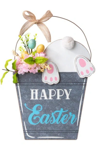 Glitzhome 18"h Easter Wooden Bunny Eggs Door Hanger In Multi