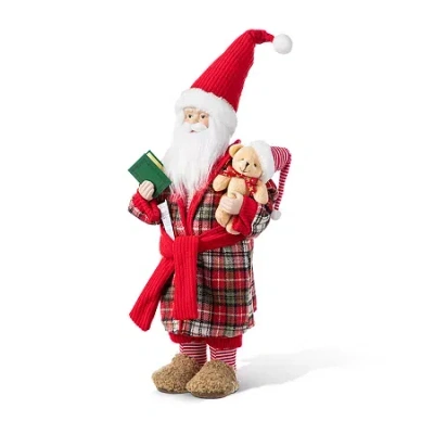 Glitzhome 18"h Faux Fur Christmas Bathrobe Santa Christmas Figurine In Red