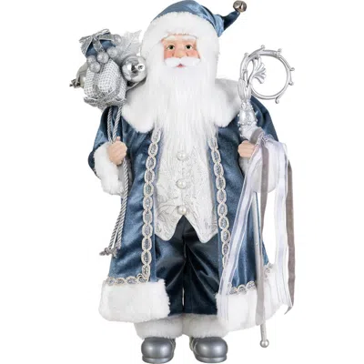 Glitzhome 18"h Faux Fur Christmas Deluxe Santa Figurine In Blue