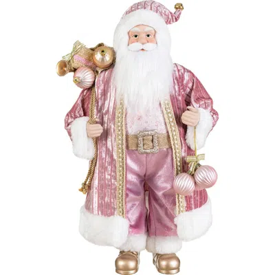 Glitzhome 18"h Faux Fur Christmas Deluxe Santa Figurine In Pink