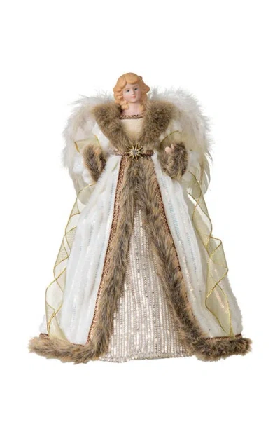 Glitzhome 18"h Faux Fur Christmas Elegant Angel Tree Toppers In Multi