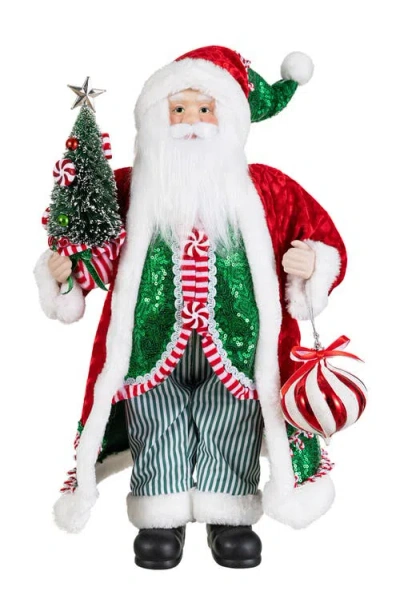 Glitzhome 18"h Faux Fur Christmas Peppermint Santa Figurine In Multi