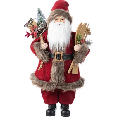 Glitzhome 18"h Faux Fur Christmas Traditional Santa Figurines In Multi