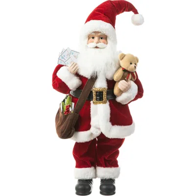 Glitzhome 18"h Faux Fur Christmas Traditional Santa Figurines In Red