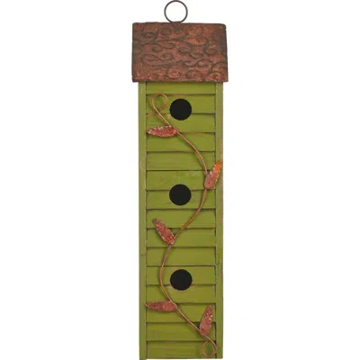 Glitzhome 18"h Hanging Distressed Solid Wood 3-tier Window Shutters Birdhouse In Green