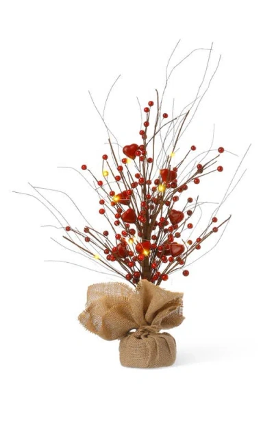 Glitzhome 18"h Lighted Valentine's Berry Heart Table Tree In Red