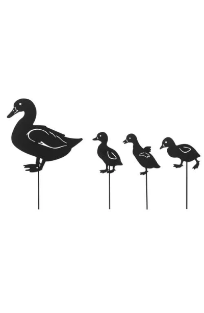 Glitzhome 18"h Multi-functional 2-in-1 Set Of 4 Black Metal Duck Silhouette Picks Wall Decor
