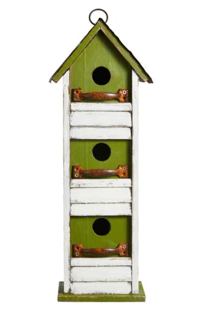 Glitzhome 18"h Solid Wood Cottage With Shutter Texture Decorative Outdoor Garden Birdhouse In Green