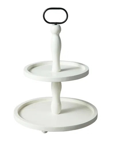 Glitzhome 18"h White Wood Double Tiered Tray In Multi