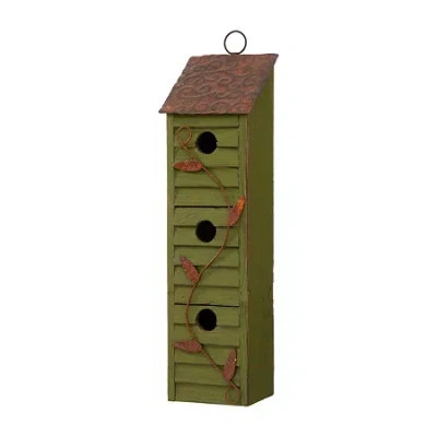 Glitzhome 18in Distressed Solid Wood Bird House In Green