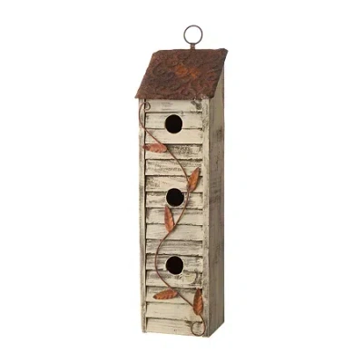Glitzhome 18in Distressed Solid Wood Bird House In White