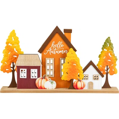 Glitzhome 18"l Fall Metal & Wood Village Table Decor In Multi
