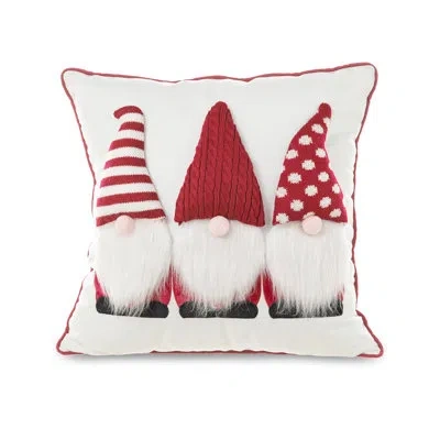 Glitzhome 18"x 18" 3d Heavy Knitted Gnome Pillow In White;red